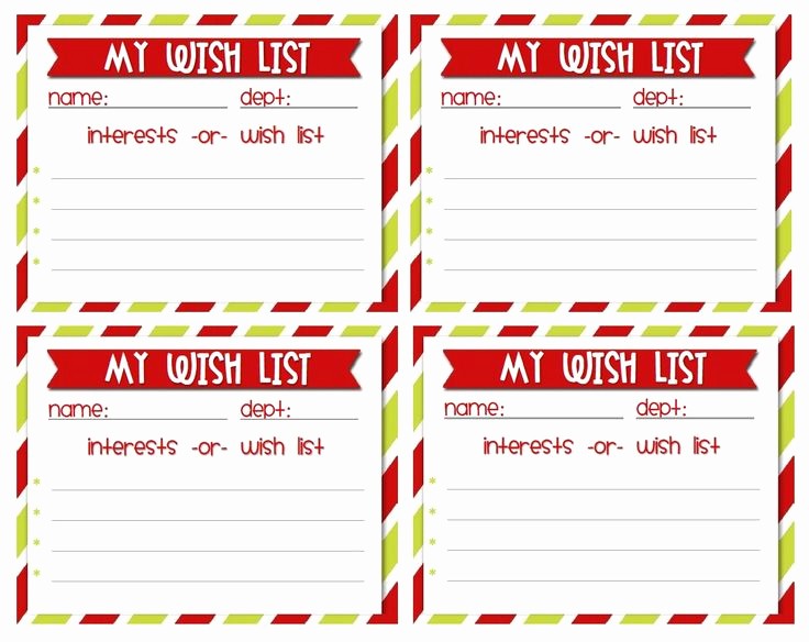 Secret Santa Sign Up List Luxury Wish List Cards for Secret Santa Holidays
