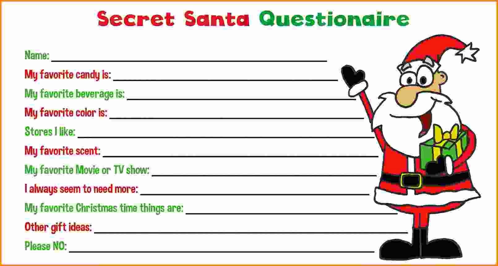 Secret Santa Sign Up List New Secret Santa Questionnaire Template Christmasflyer