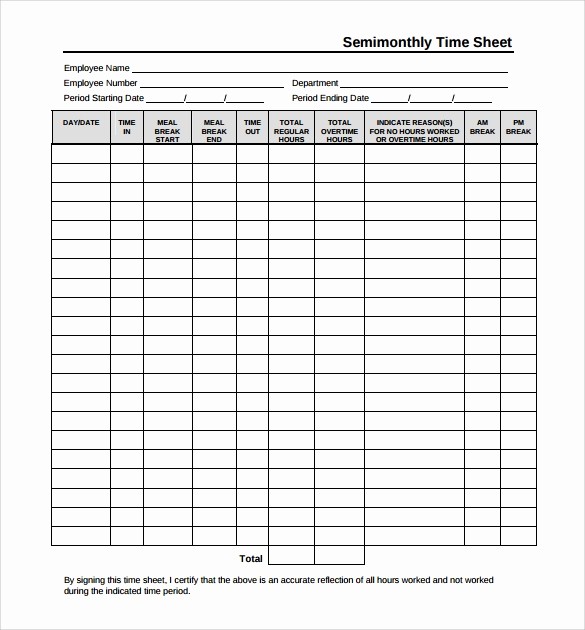 Semi Monthly Timesheet Template Excel Awesome 12 Sample Monthly Timesheet Templates