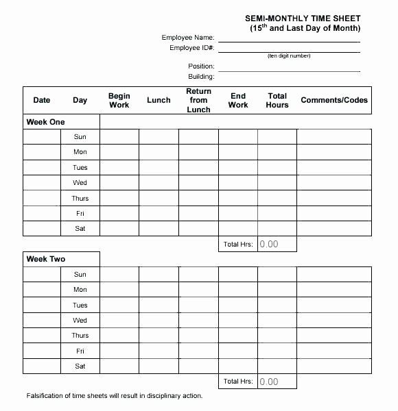 Semi Monthly Timesheet Template Excel Best Of Semi Monthly Timesheet Template Excel Weekly Employee