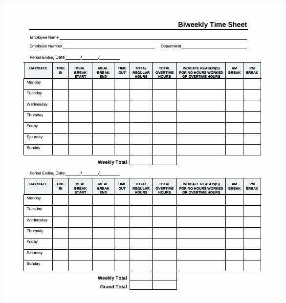 Semi Monthly Timesheet Template Excel Inspirational Bi Weekly Template Excel Biweekly Timesheet Free
