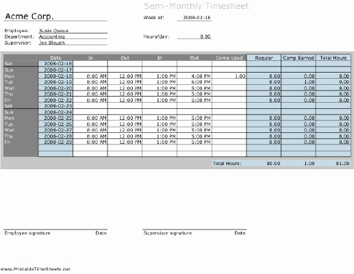 Semi Monthly Timesheet Template Excel Luxury Search Results for “free Printable Monthly Time Sheets