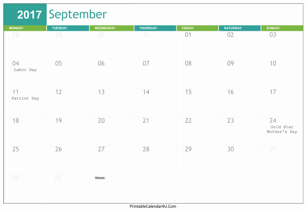 September 2017 Printable Calendar Word Awesome Editable September 2017 Calendar Word Pdf