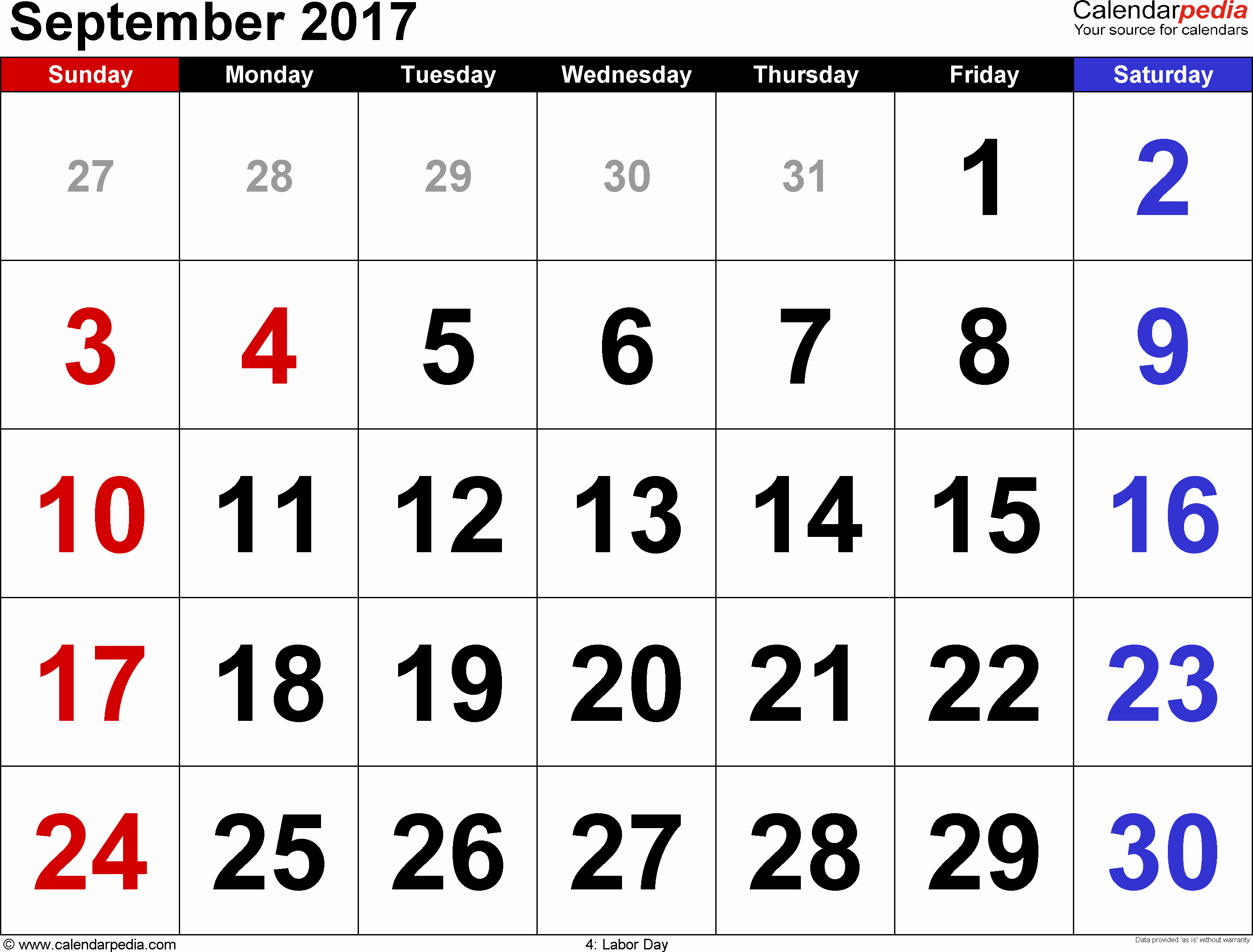 September 2017 Printable Calendar Word New September 2017 Calendar Excel