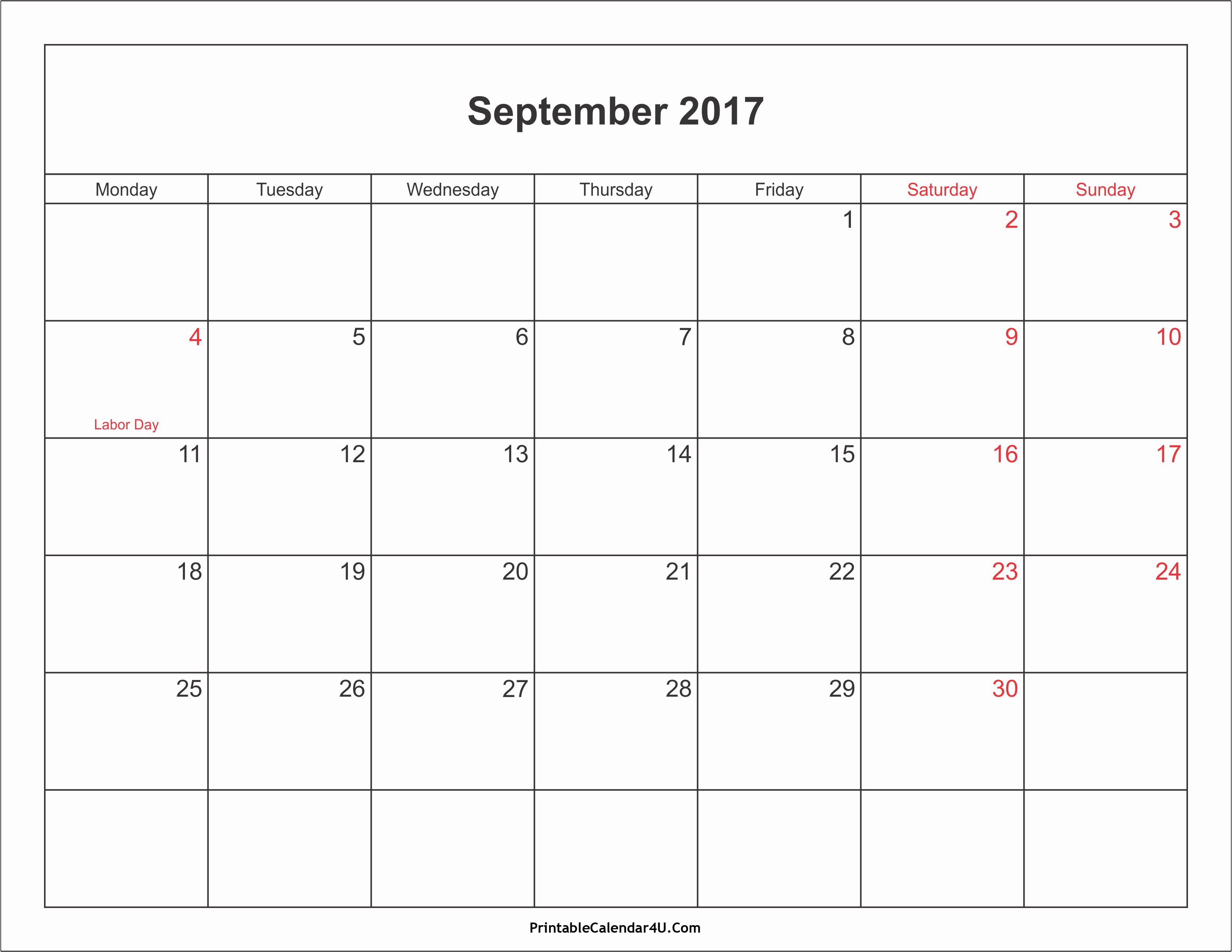 September 2017 Printable Calendar Word New September 2017 Calendar Pdf