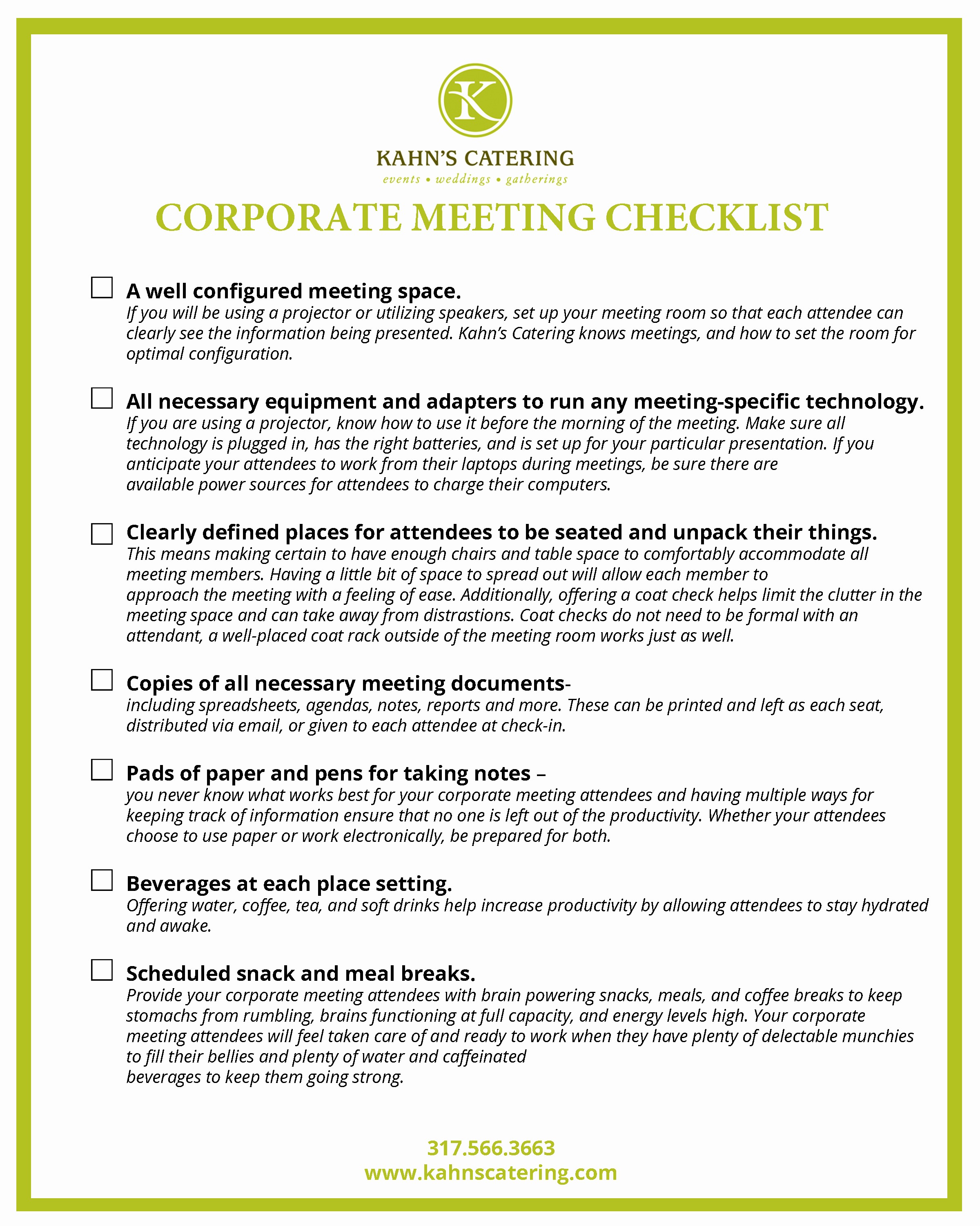 Setting Up An Office Checklist Fresh the Corporate Meeting Checklist Kahn S Catering