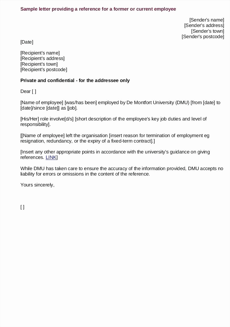 Short Recommendation Letter for Employee Fresh Template Employment Reference Letter Template