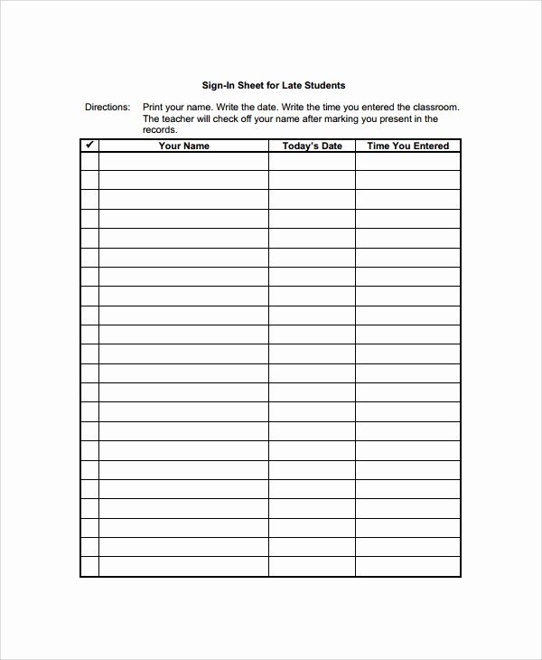 Sign In Sheet for Students Awesome 9 Student Sign In Sheet Templates