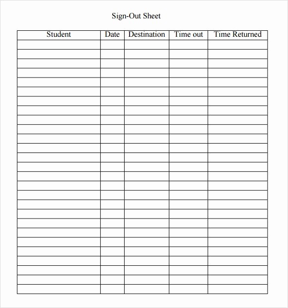Sign In Sheet for Students Awesome Student Sign Out Sheet Template Education