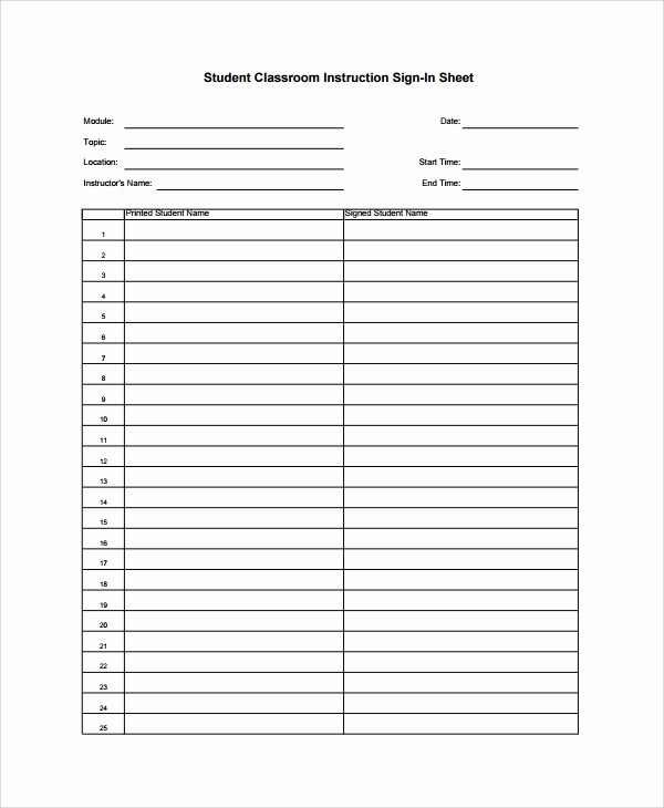 Sign In Sheet for Students Beautiful 9 Student Sign In Sheet Templates
