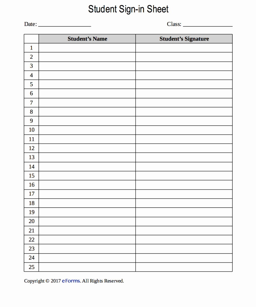 Sign In Sheet for Students Elegant Student Sign In Sheet Template