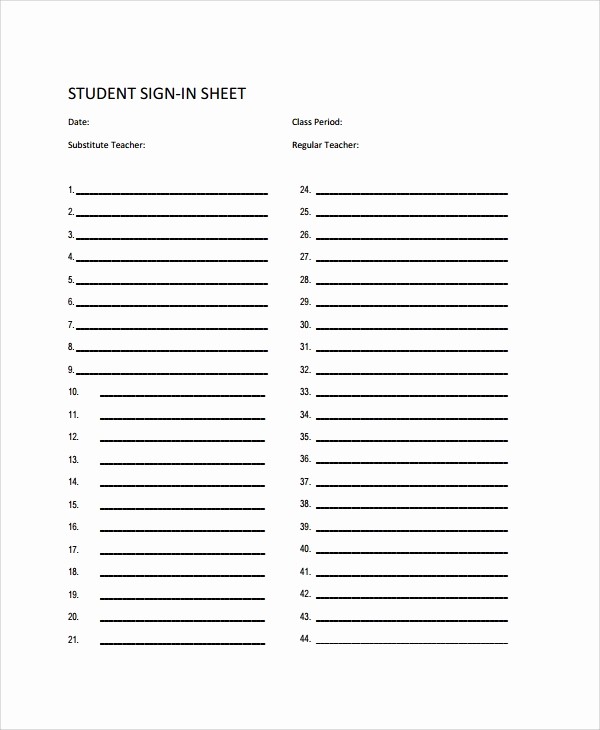 Sign In Sheet for Students Inspirational 9 Student Sign In Sheet Templates