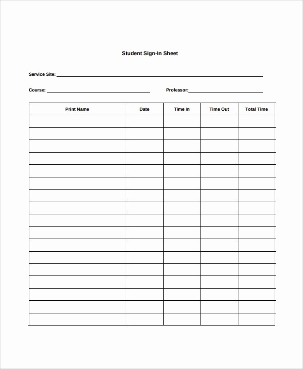 Sign In Sheet for Students New 9 Student Sign In Sheet Templates