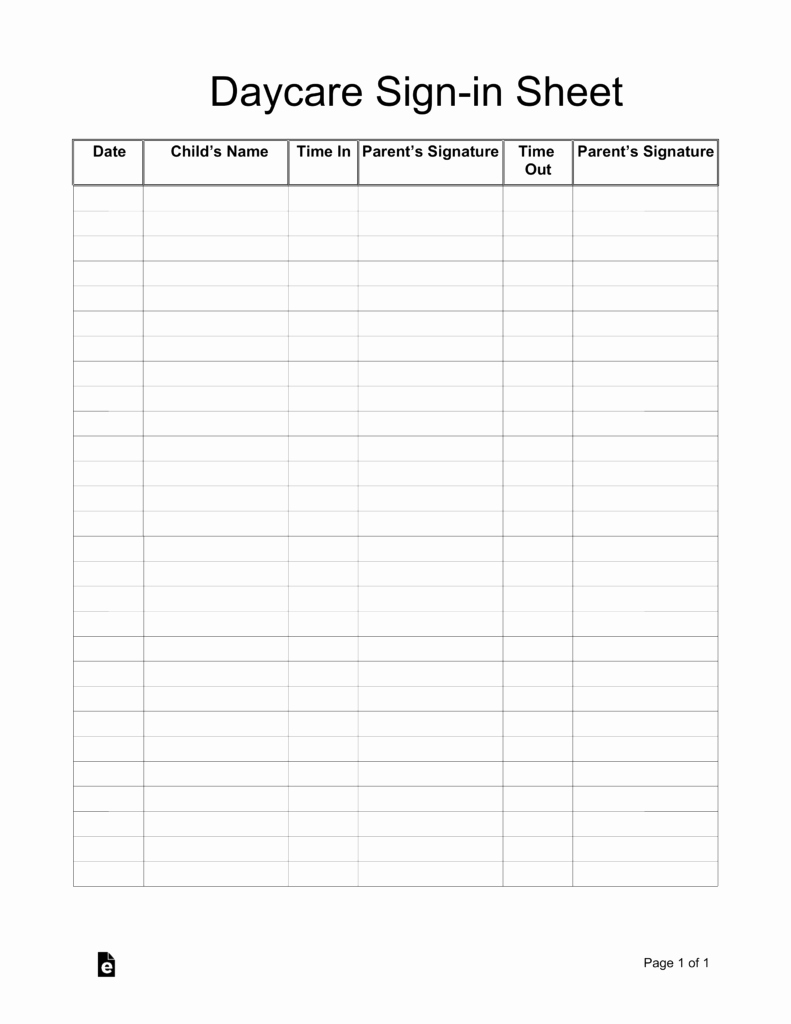 Sign In Sheet Template Free New Daycare Sign In Sheet Template