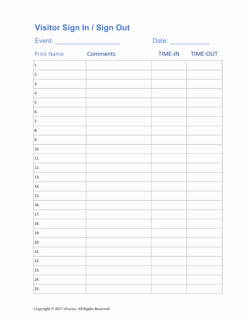 Sign In Sheet Template Free Unique Sign In Sheet Template Word