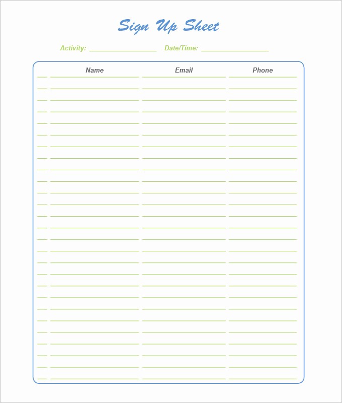 Sign In Sheet Template Free Unique Sign Up Sheets 58 Free Word Excel Pdf Documents