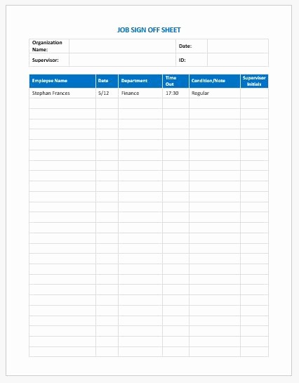 Sign Off Sheet Template Excel Best Of Job Sign F Sheets for Ms Word