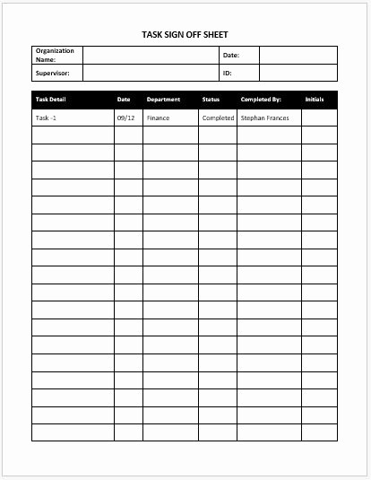 Sign Off Sheet Template Excel New Task Sign F Sheets for Ms Word