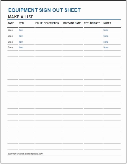 Sign Out Sheet Template Excel Best Of Equipment Sign Out Sheet