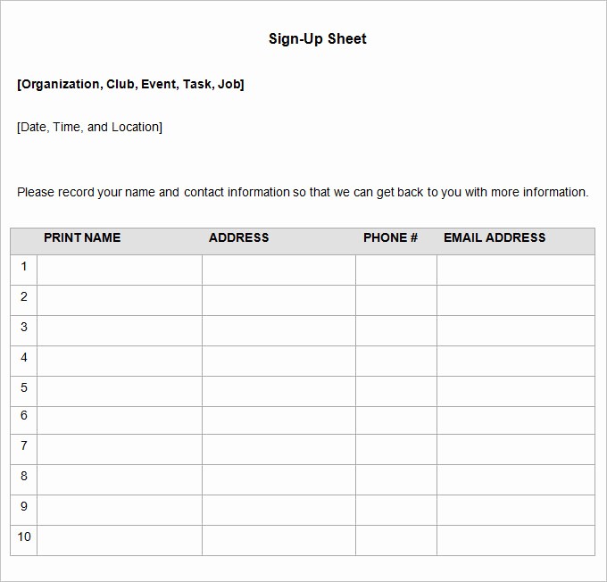 Sign Up Sheets for events Awesome Sign Up Sheets 58 Free Word Excel Pdf Documents