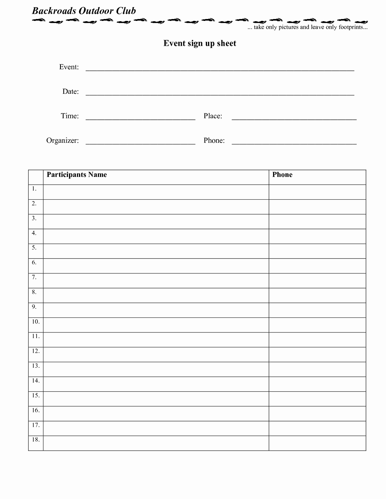 Sign Up Sheets for events New Potluck Sign Up Sheet Word for events