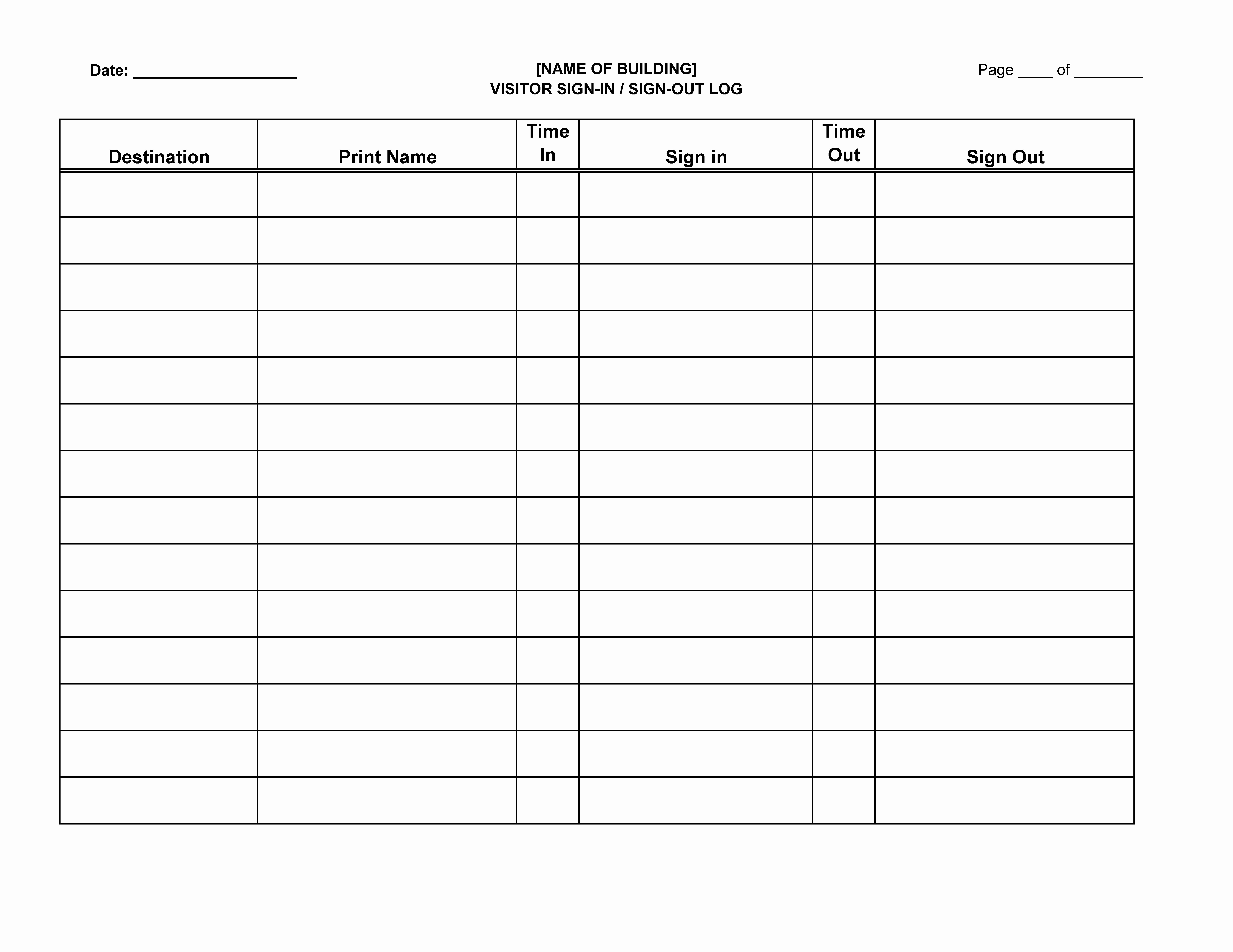 Signing In and Out Template Elegant Visitor Sign In Sign Out Log Sheet