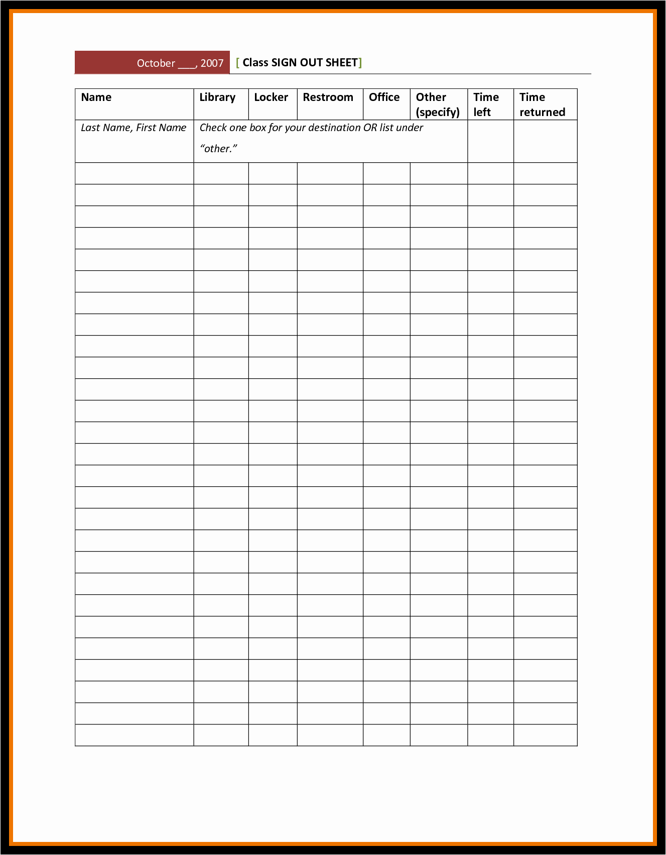 Signing In and Out Template Luxury 12 Sign Out Sheet Template attendance Download Image