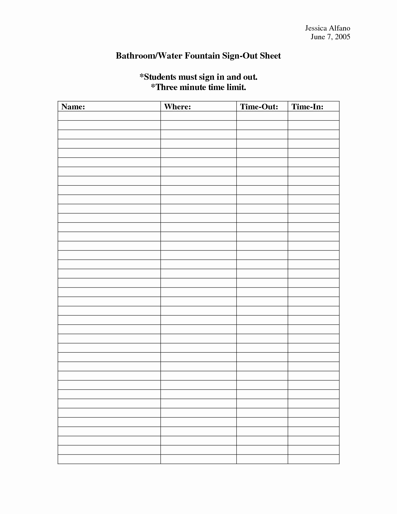 Signing In and Out Template Unique 8 Best Of Bathroom Sign In Sheet Printable