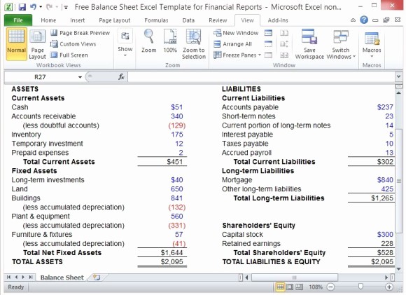 Simple Balance Sheet format Excel Elegant Free Balance Sheet Excel Template for Financial Reports