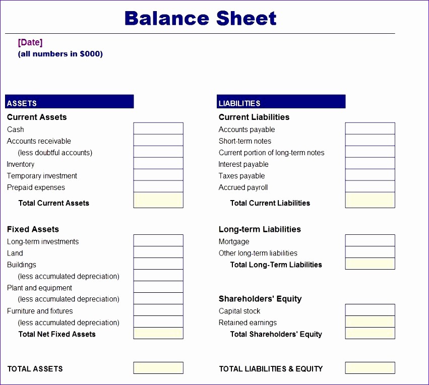 Simple Balance Sheet format Excel Fresh 10 Balance Sheet Template Excel Free Exceltemplates