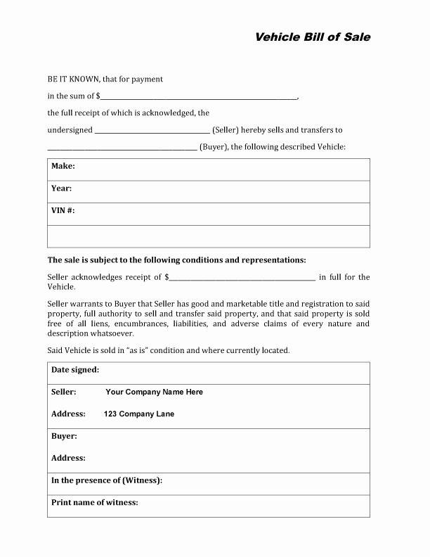 Simple Bill Of Sale Auto Best Of Free Printable Auto Bill Of Sale form Generic