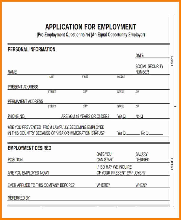 Simple Job Application Template Free Awesome 12 Standard Application for Employment
