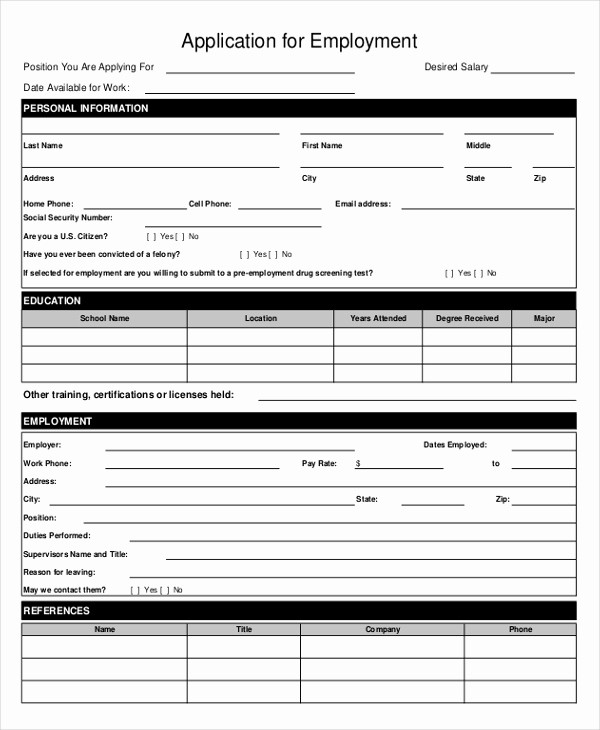 Simple Job Application Template Free Inspirational Employment Application form Free Download