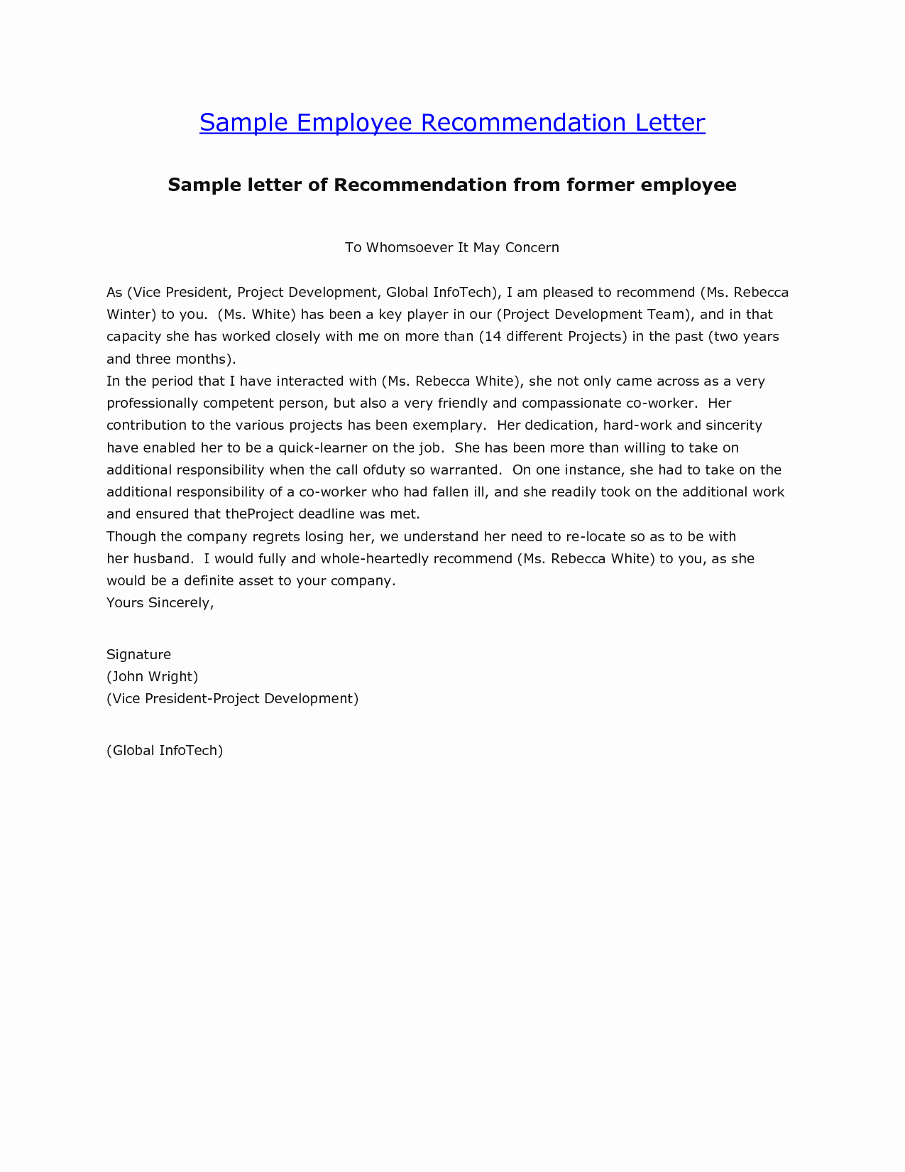 Simple Letter Of Recommendation Sample Awesome Letter Re Mendation Sample Employment