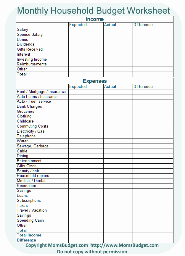 Simple Monthly Household Budget Template Awesome Monthly Household Bud Worksheet Free Printable