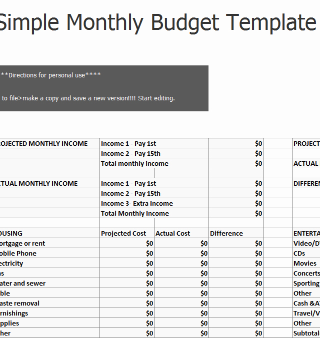 Simple Monthly Household Budget Template Unique Simple Monthly Bud Sheet Template Haven