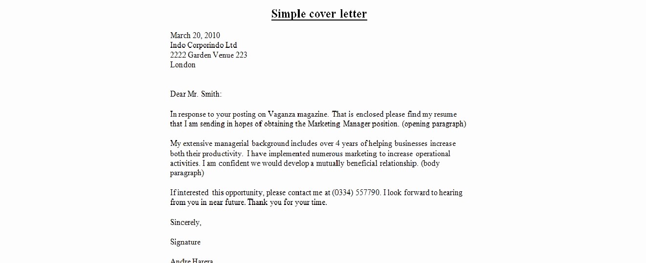 Simple Resume Cover Letter Examples Awesome Example Simple Resume Letter