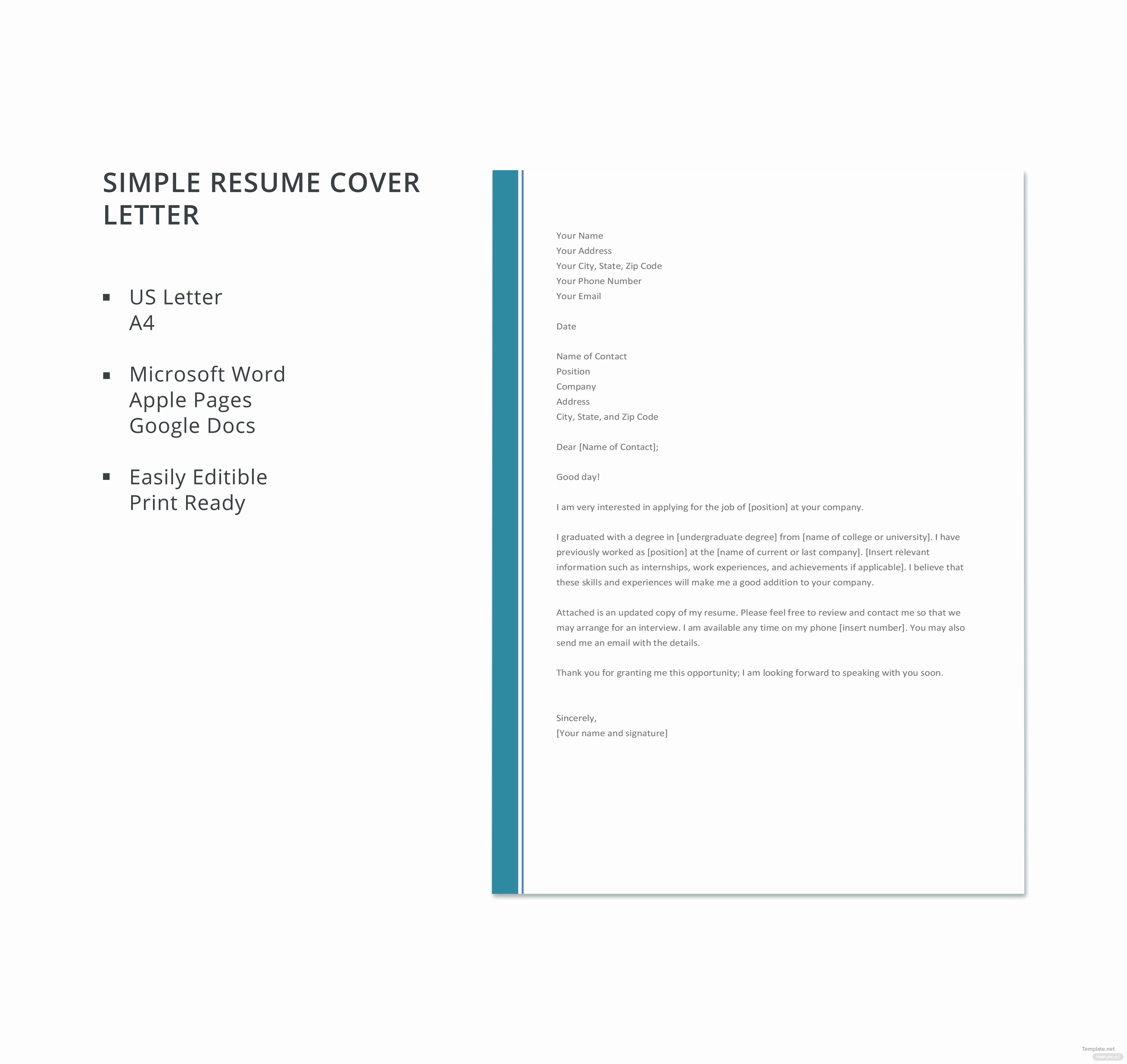 Simple Resume Cover Letter Template Unique Free Simple Resume Cover Letter Template In Microsoft Word