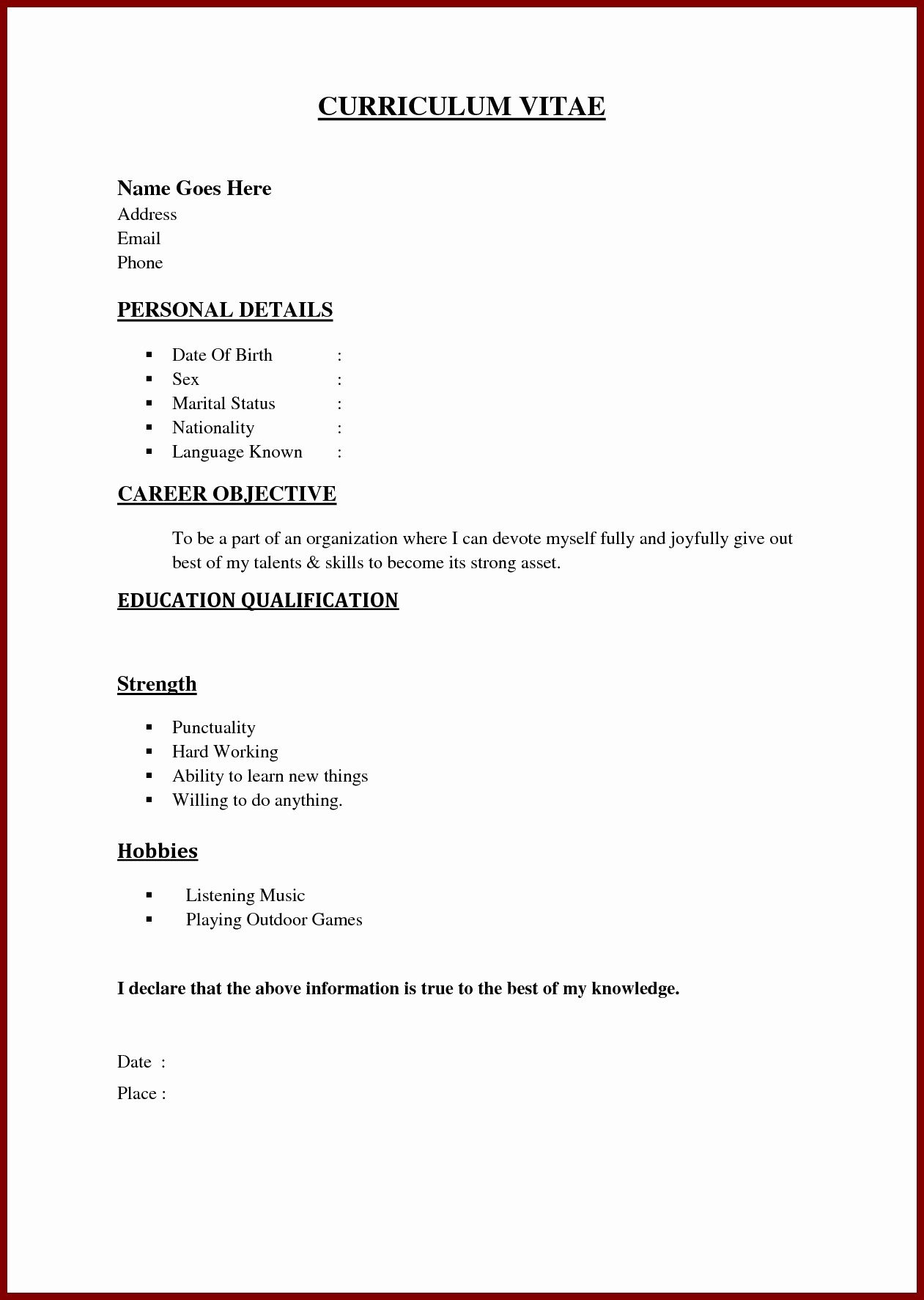 Simple Resume Examples for Jobs Unique 17 Example Of Simple Cv