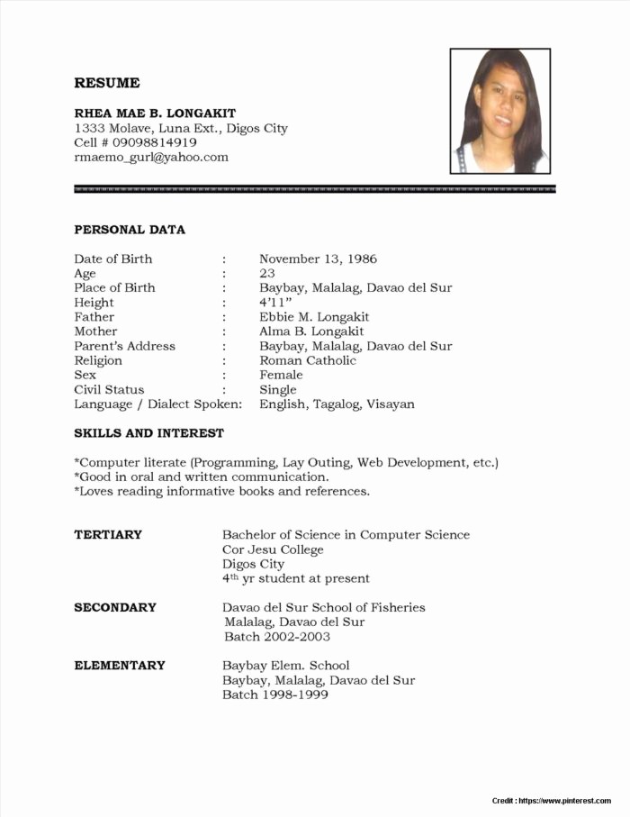Simple Resume Examples for Students Best Of Simple Resume format Sample Pdf Resume Resume Examples
