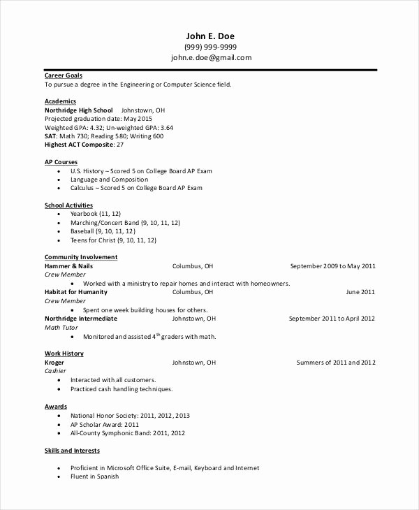 Simple Resume Examples for Students Luxury Simple Resume Template for Highschool Students