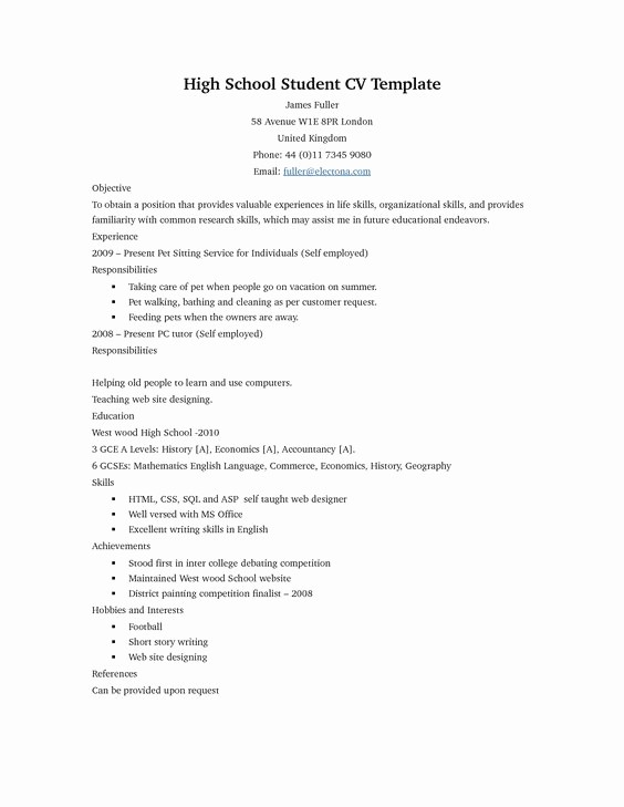 Simple Resume Examples for Students Unique Simple Resume for High School Student Free Resume Builder