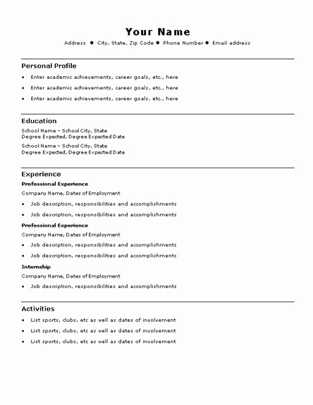 Simple Resume Template for Students Fresh Basic Student Resume Best Resume Collection