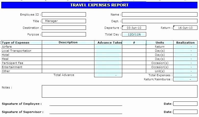 Small Business Expense Report Template Luxury Employee Travel Expense Report Template form Excel forms