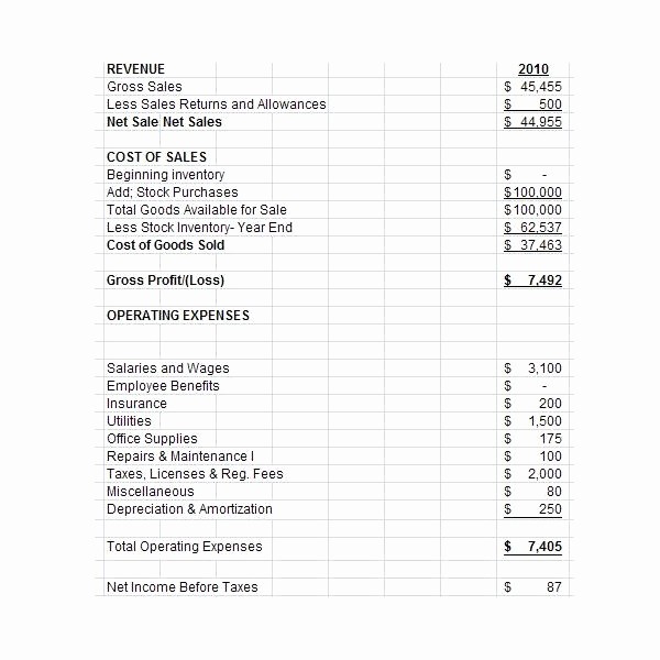 Small Business Income Statement Example Awesome Free Downloadable Excel Pro forma In E Statement for