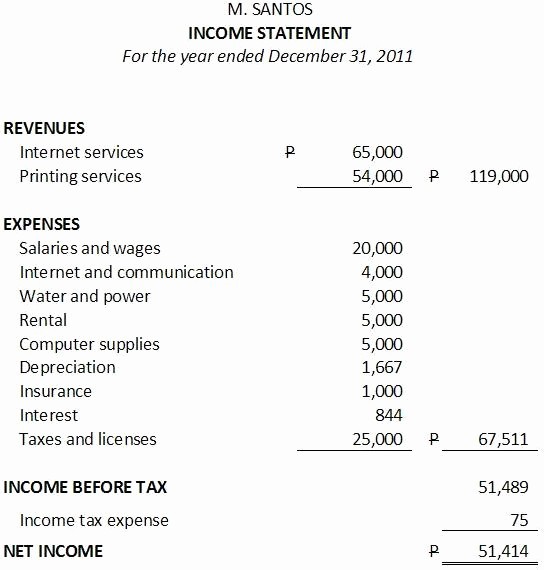 Small Business Income Statement Example Elegant Sample Balance Sheet and In E Statement
