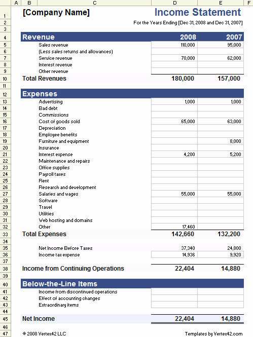 Small Business Income Statement Example Unique In E Statement Template for Excel
