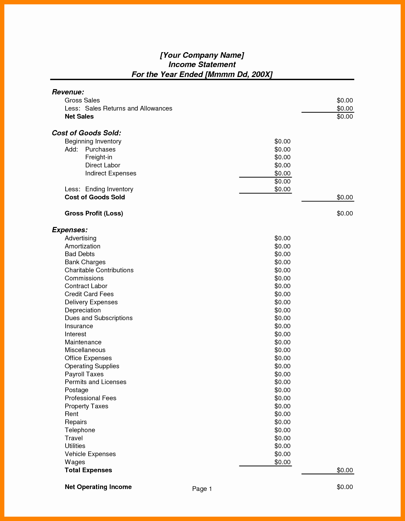 Small Business Income Statement Template Beautiful 8 In E Statement format
