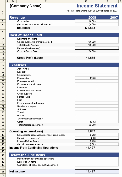 Small Business Income Statement Template Best Of In E Statement Template for Excel