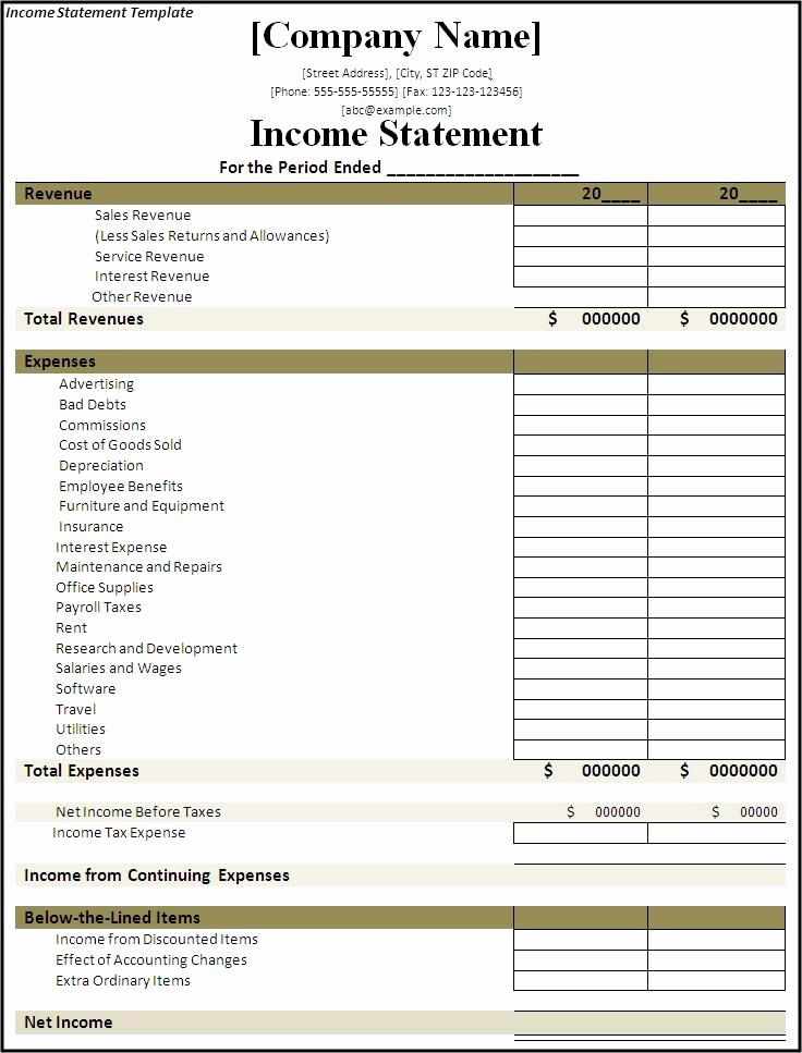 Small Business Income Statement Template Fresh In E Statement Template My